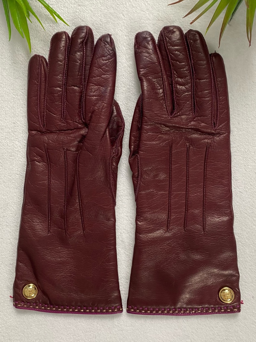 Coach Genuine Leather Cashmere Lined Gloves | Bordeaux